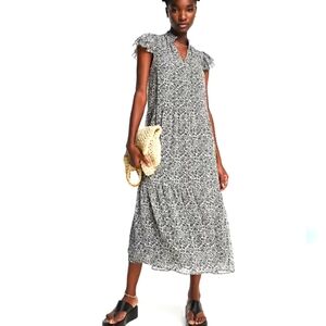 Whistles | Dresses | Whistles Indo Floral Print Tiered Black Whitr Short  Sleeve Maxi Dress | Poshmark